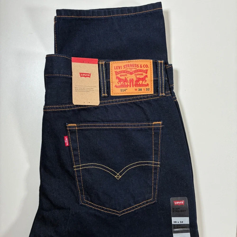 NEW Levis 514 Straight Jeans 38x32 Dark Indigo Blue Denim USA Cowboy